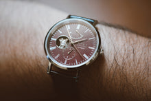 Load image into Gallery viewer, Knot Mechanical Open Heart 38mm – Burgundy Red Dial