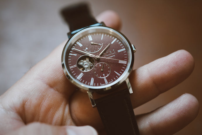 Knot Mechanical Open Heart 38mm – Burgundy Red Dial