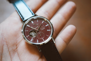 Knot Mechanical Open Heart 38mm – Burgundy Red Dial