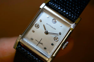 *VERY RARE*  NOS Longines-Wittnauer Tank, White Gold Filled Diamond Dial, complete w/ box!